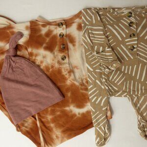 Lou Lou & Company Knotted Gown, Top + Bottom Set & Top-Knot Hat, Size Newborn